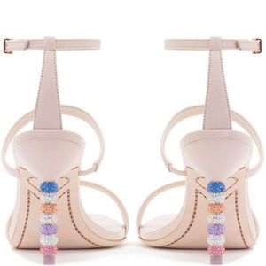 Sophia Webster Pink Leather Rosalind Crystal Heel Ankle Strap Sandals
